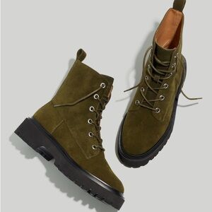 NEW Madewell Cargo Green Rayna Lace-Up Lug Sole Boot - 9